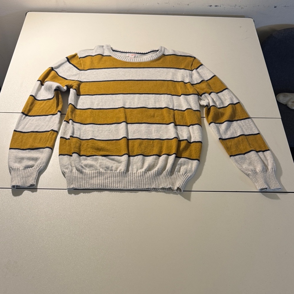 Cat & Jack Men's Mustard and White Striped Crewneck Sweater